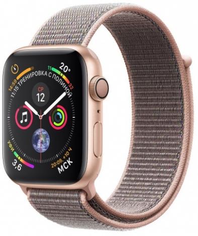 Apple Watch Series 4 40 мм,  золотистый алюминий, тканевый браслет цвета «розовый песок»