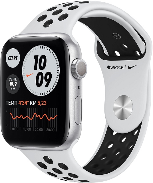 Apple Watch Nike Series 6, 44 мм, корпус из алюминия серебристого цвета, спортивный ремешок Nike