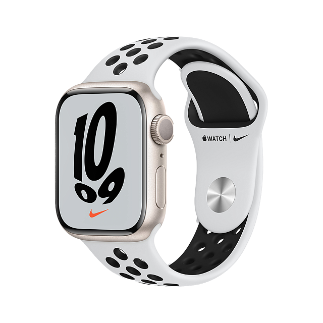 Apple Watch Nike Series 7 41 мм Сияющая звезда, спортивный ремешок Nike цвета чистая платина/чё