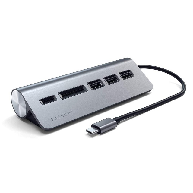 Адаптер Satechi Aluminum USB 3.0 Hub & Card Reader ST-TCHCRM, серый космос