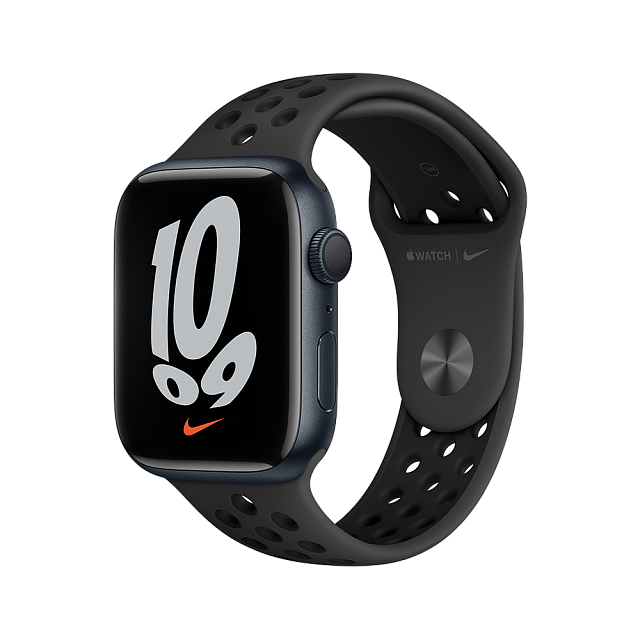 Apple Watch Nike Series 7 45 мм Тёмная ночь, спортивный ремешок Nike цвета антрацитовый/чёрный