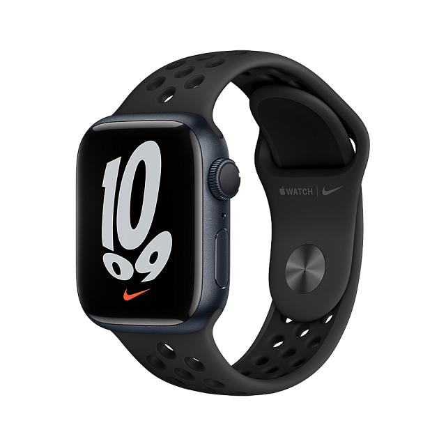 Apple Watch Nike Series 7 41 мм Тёмная ночь, спортивный ремешок Nike цвета антрацитовый/чёрный