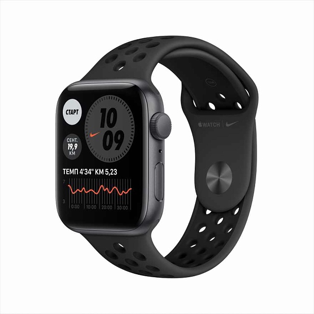 Apple Watch Nike SE, 44 мм, корпус из алюминия цвета «серый космос», спортивный ремешок Nike цвета «